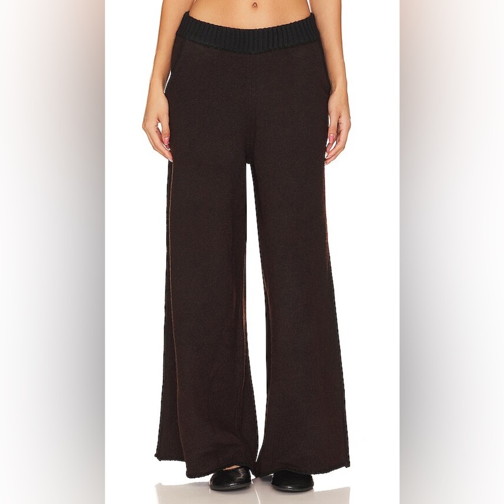 WeWoreWhat Piped Wide Leg Pull On Sweater Pants Brown Black XS